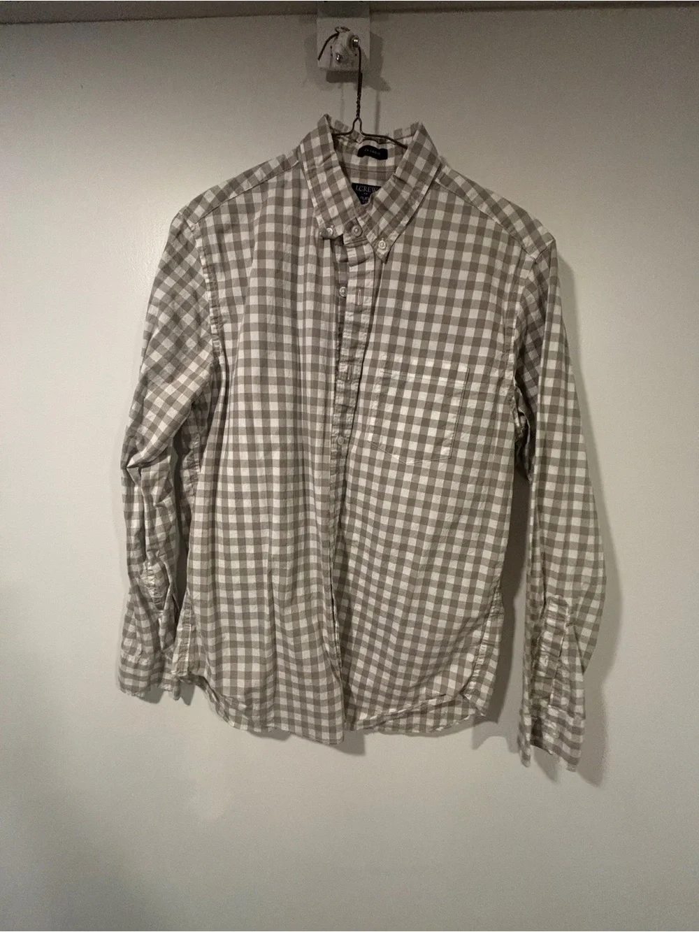 Jcrew Men's Button-Down Check Shirt - Beige/White